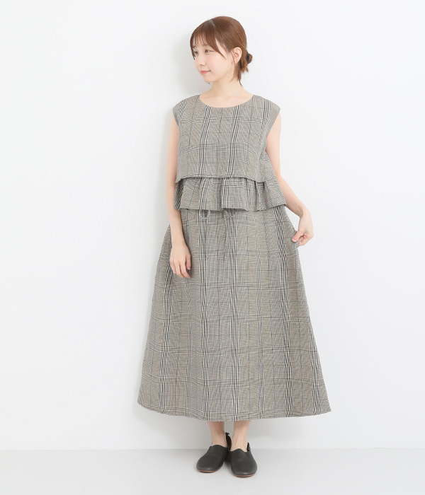 リネンレーヨンラッフル2wayノースリーブワンピース(A・ブラック)