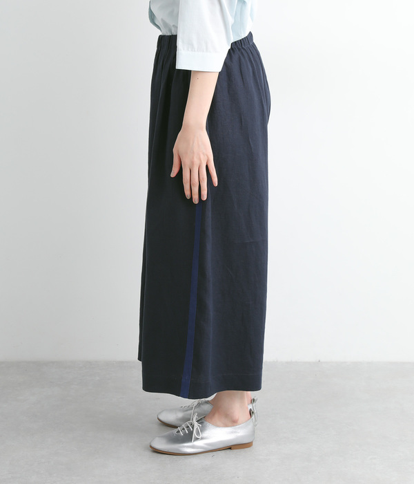 リネンサイドラインクロップドワイドパンツ(C・ネイビー×ダークブルー)