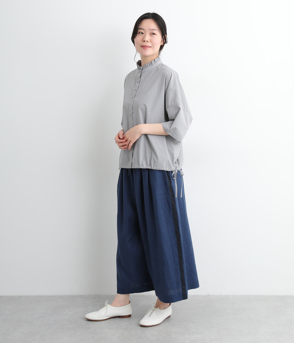 リネンサイドラインクロップドワイドパンツ(C・ネイビー×ダークブルー)