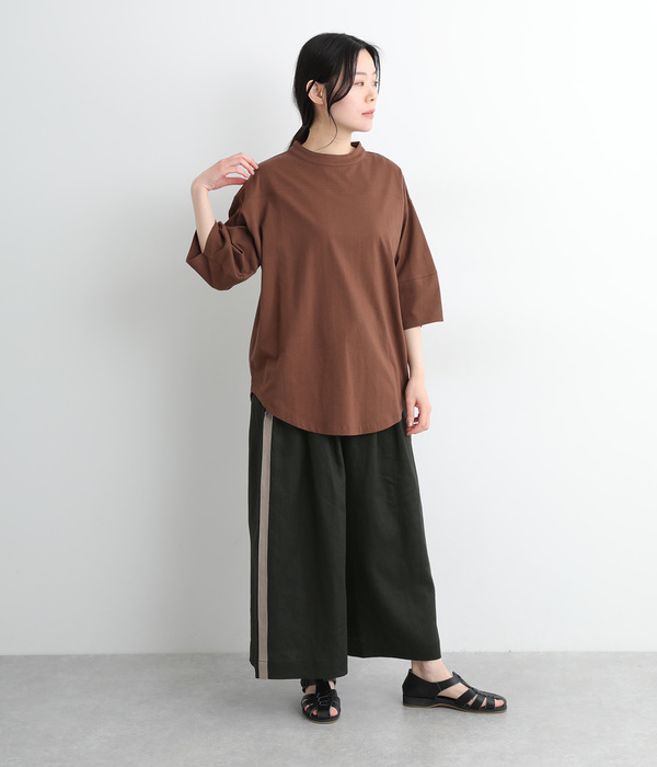 リネンサイドラインクロップドワイドパンツ(C・ネイビー×ダークブルー)