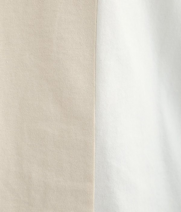 USコットン バイカラー8分袖Tシャツ(A・キナリ×オフホワイト)