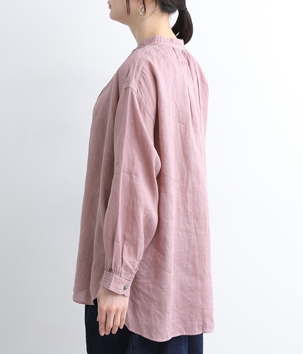 ベルギーリネンギャザースモックシャツ(B・ピンク)