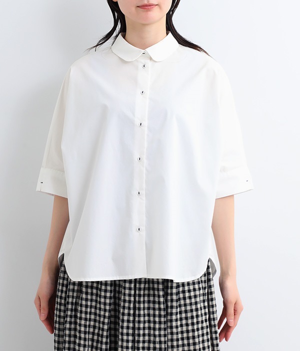 Clocheタイプライター 5分袖丸襟シャツ(A・オフホワイト)