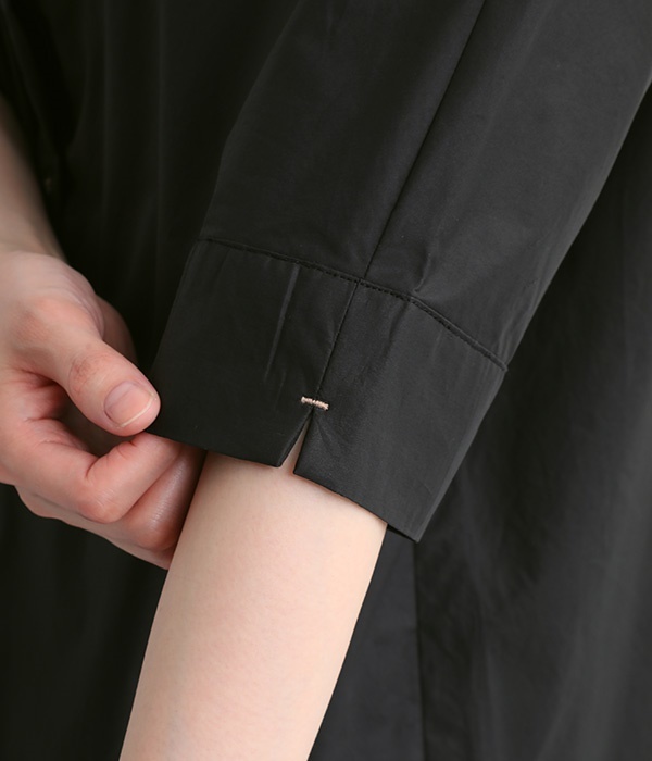 Clocheタイプライター 5分袖丸襟シャツ(B・ブラック)