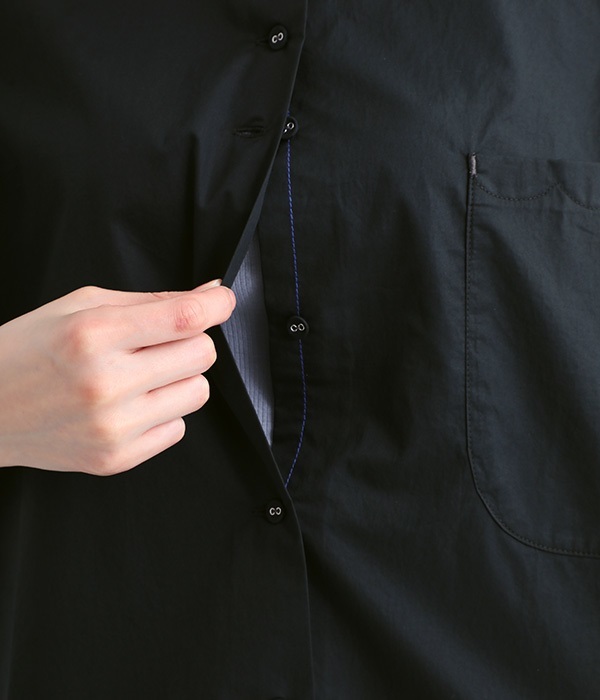 スモールカラーフレアー5分袖シャツ(B・ブラック)