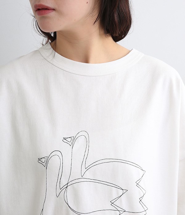 USコットンスワン刺繍Tシャツ(A・オフホワイト)