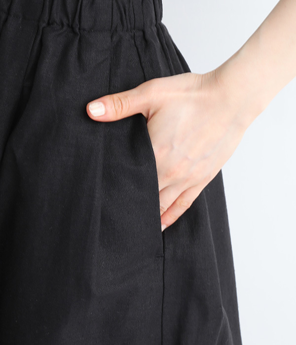 リネンコットン裾刺繍スカート(A・ブラック)