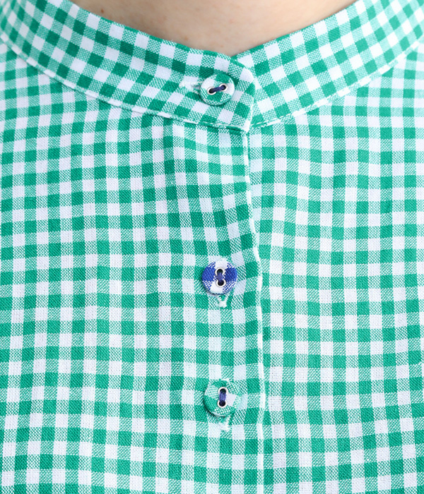 Ciel リネンギンガムスタンドカラー5分袖シャツ(A・グリーン)