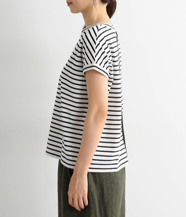 UVカット&クール バックラインフレンチスリーブTシャツ(C・オフホワイト×ブラック)
