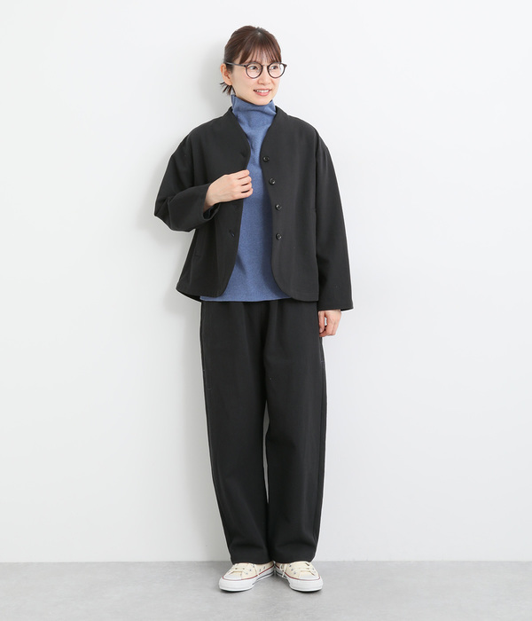 コットンリネンエルボーロゴ刺繍ノーカラージャケット(A・キナリ)