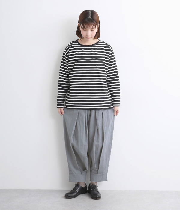 リネンワッシャー ディープタックパンツ(B・ブルーグレー)