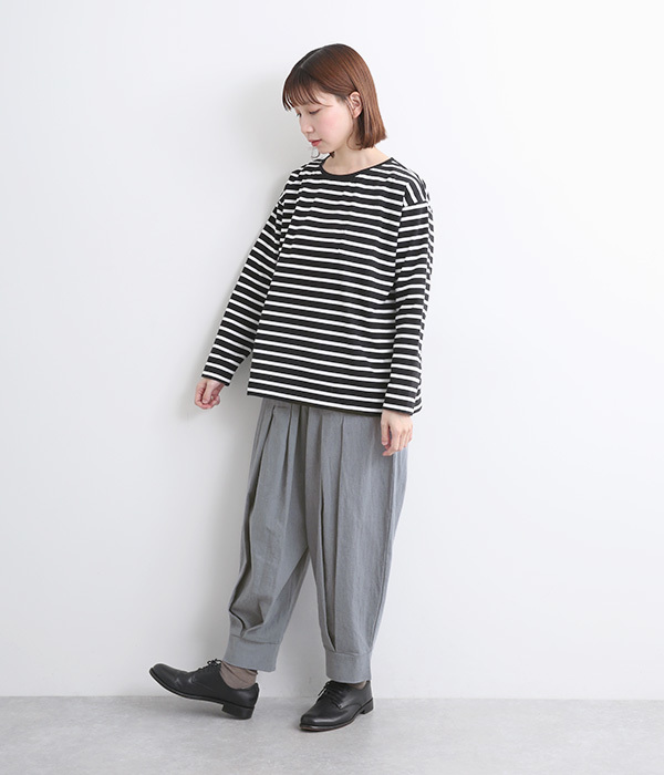 リネンワッシャー ディープタックパンツ(B・ブルーグレー)