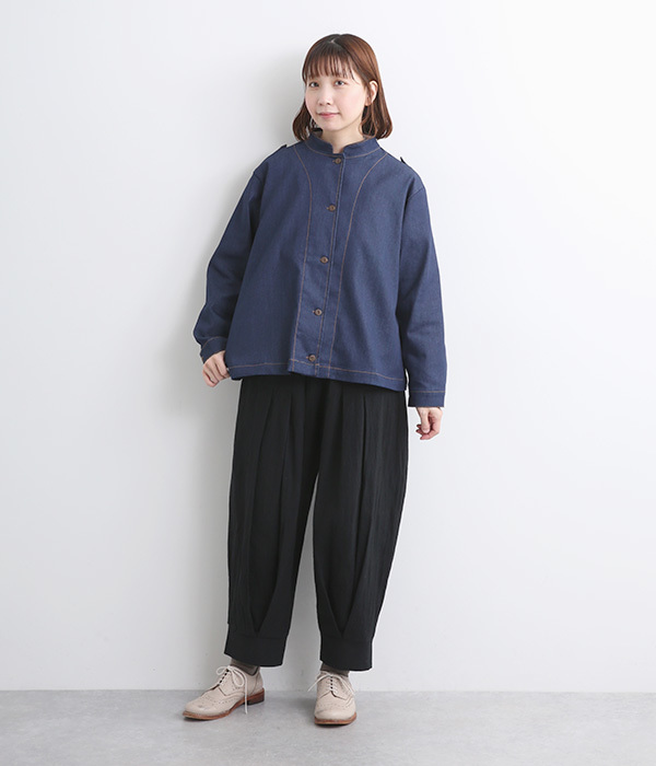 リネンワッシャー ディープタックパンツ(B・ブルーグレー)