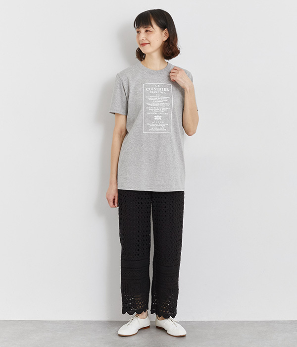 コットン天竺 プリントTシャツ　CUISINIER(B・杢グレー×ホワイト)