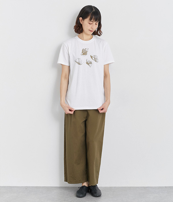 コットン天竺 プリントTシャツ　SHELL(A・オフホワイト×ベージュ)