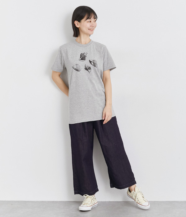 コットン天竺 プリントTシャツ　SHELL(A・オフホワイト×ベージュ)