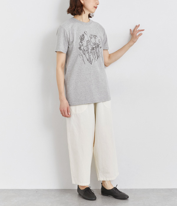 コットン天竺 プリントTシャツ　FLOWER(B・杢グレー×ブラック)