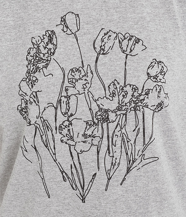 コットン天竺 プリントTシャツ　FLOWER(B・杢グレー×ブラック)