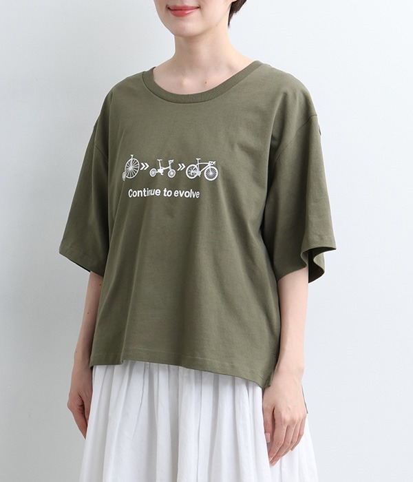 プリントT Tシャツ(自転車)(B・カーキ)