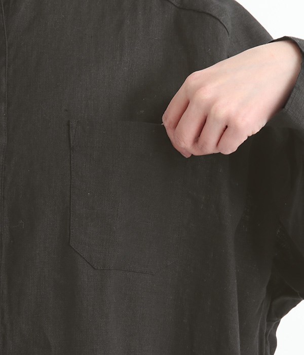 リトアニアリネン薄手ロングチュニックシャツ(B・ブラック)