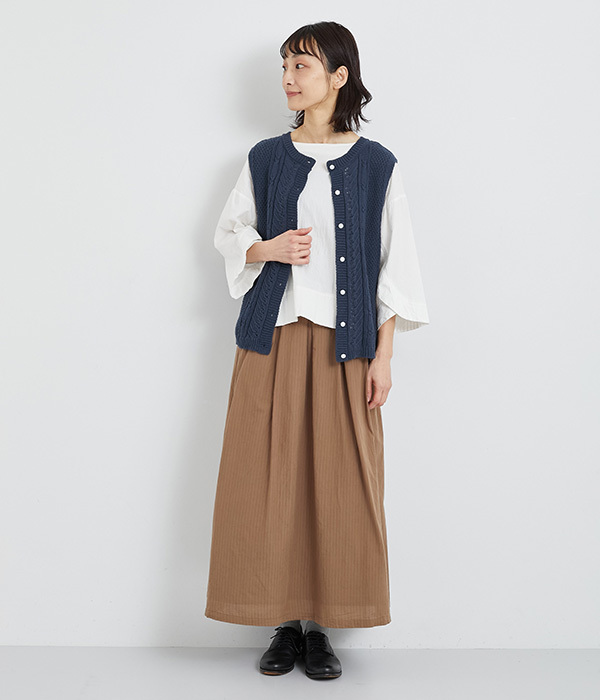 コットン ミックス編みニットベスト(C・ネイビー)