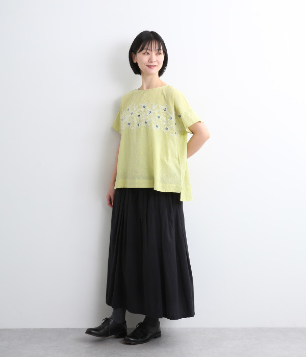 ドビードット パネル刺繍ブラウス(B・グリーン)｜cloudnine