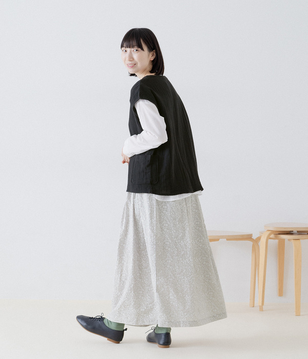 ダブルガーゼ 前開き ベスト(ブラック)