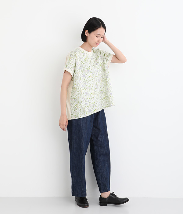 布帛天竺 花柄ブラウス(A・アイボリー)