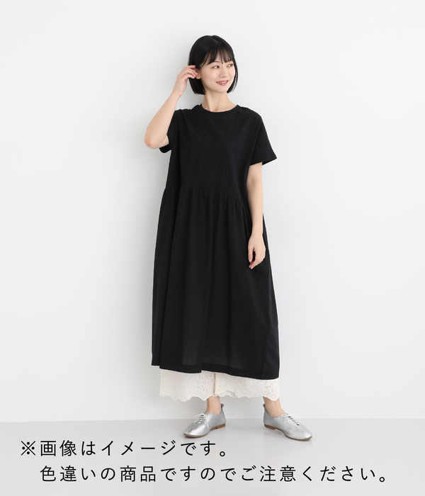 コットン 裾刺繍8分丈ペチパンツ(B・ブラック)