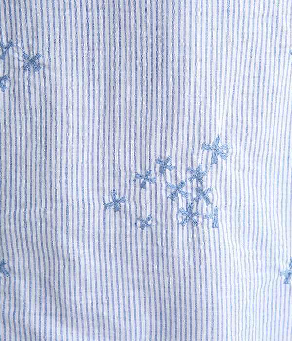 コットンリネン小花刺繍柄ドルマン袖ゆったりブラウス(A・ホワイト×パープルブルー)