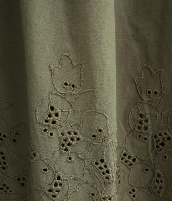 コットンキャンブリック裾刺繍ぺチパンツ(B・カーキ)