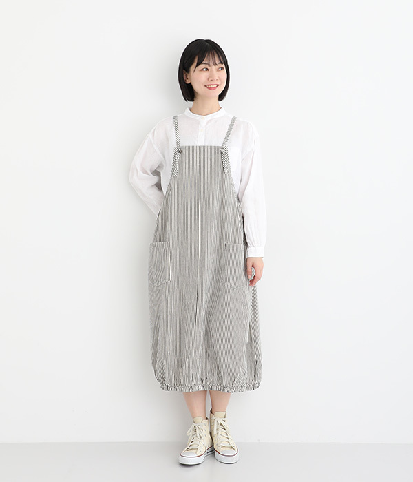 布帛デニム裾バルーンワンピースエプロン(A・デニムインディゴネイビー)