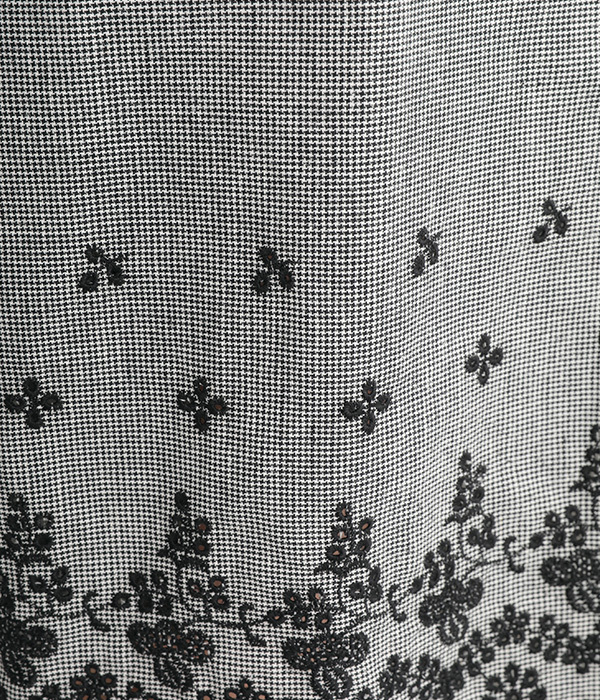コットンリネンパネル刺繍チェックフレアパンツ(A・千鳥チェック)