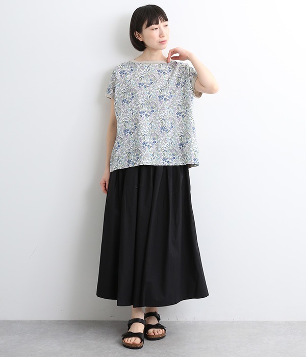 ムラ糸×ローンフラワープリントミナミシャツ(A・グレージュ)