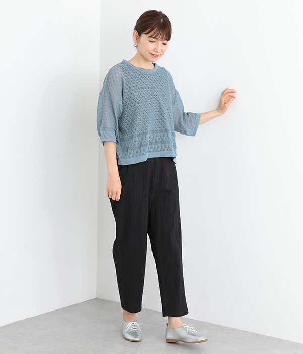 透かし編みニットプルオーバー(C・イエロー)