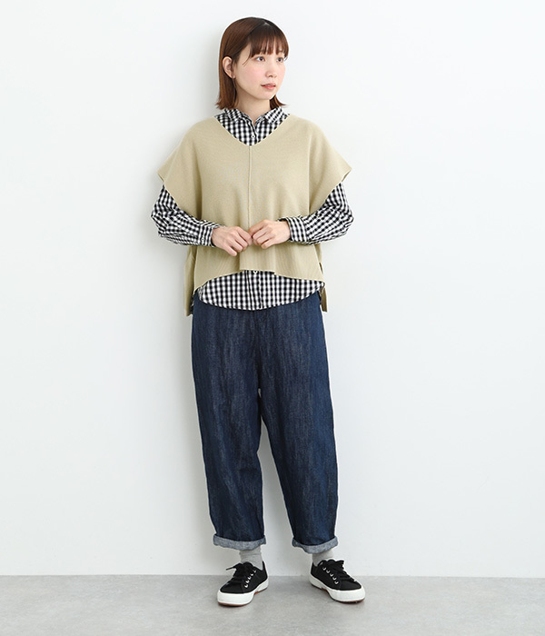 Vネック桂編みニットベスト(C・ベージュ)