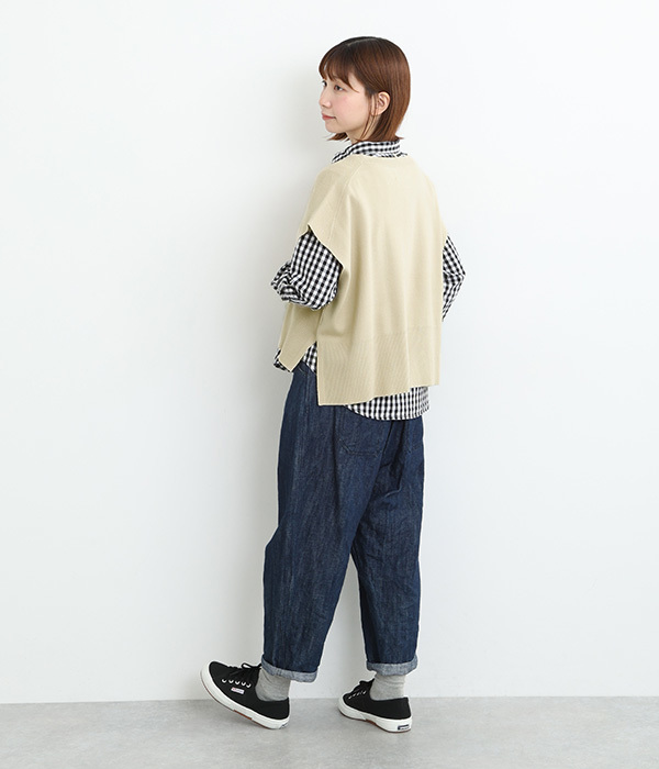 Vネック桂編みニットベスト(C・ベージュ)