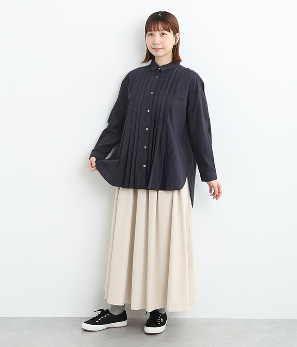 コットンダブルガーゼタックロングシャツ(C・ネイビー)