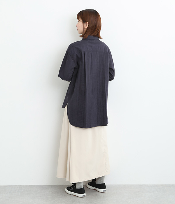 コットンダブルガーゼタックロングシャツ(C・ネイビー)