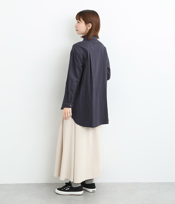 コットンダブルガーゼタックロングシャツ(C・ネイビー)