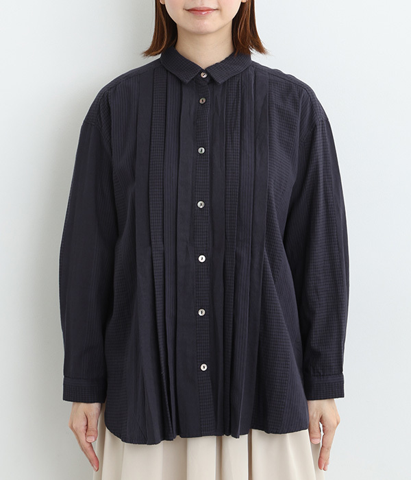 コットンダブルガーゼタックロングシャツ(C・ネイビー)