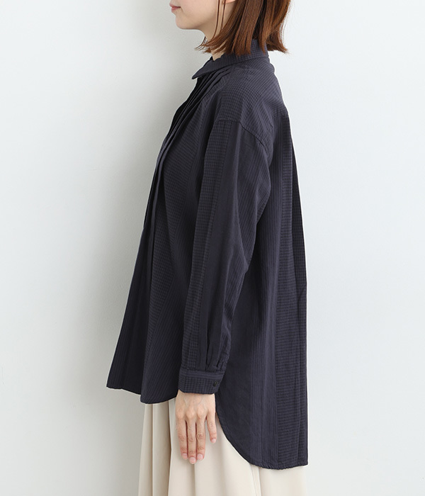 コットンダブルガーゼタックロングシャツ(C・ネイビー)