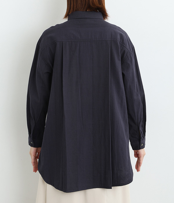 コットンダブルガーゼタックロングシャツ(C・ネイビー)
