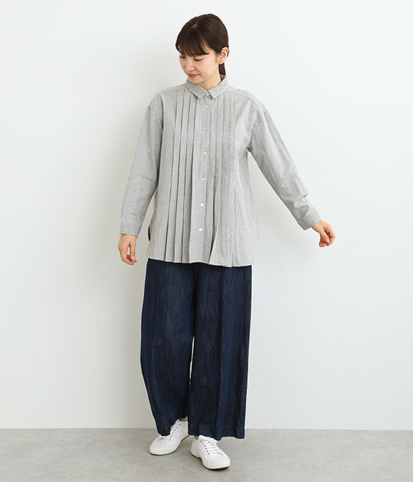コットンダブルガーゼタックロングシャツ(C・ネイビー)