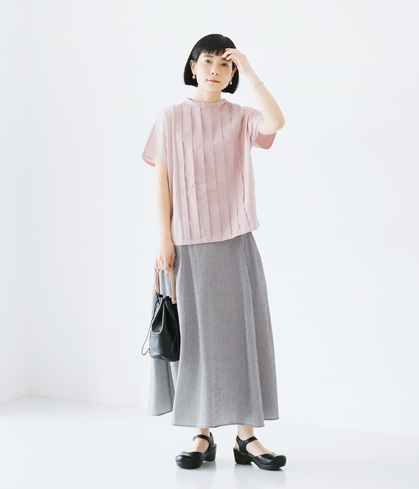 布帛切替タックTシャツ(D・ピンク)