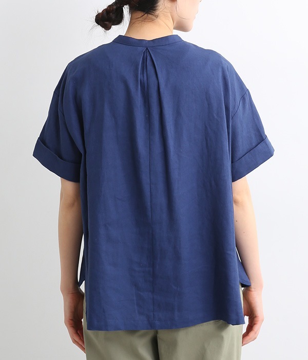 リネンスタンドカラーワイドシャツ(C・ブルー)