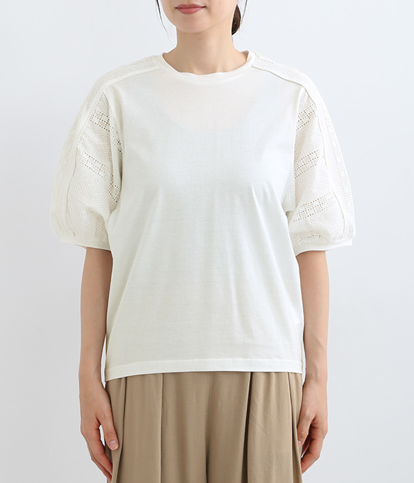 刺繍ドッキングTシャツ(A・オフホワイト)