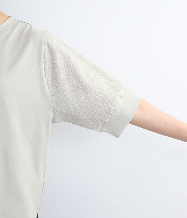 刺繍コットンコンビTシャツ(A・オフホワイト)