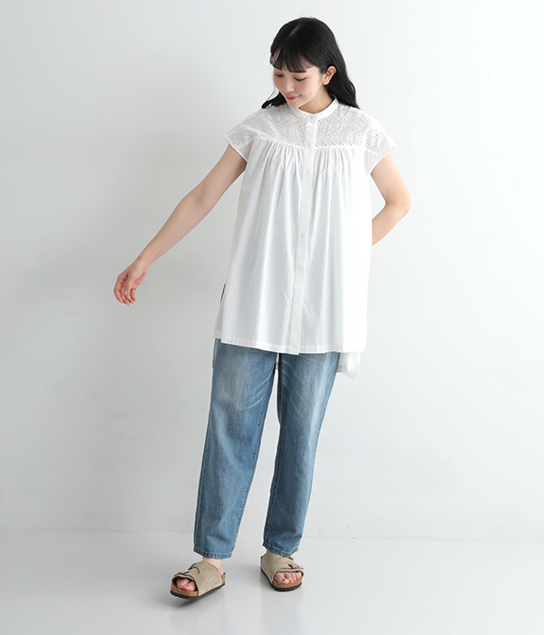ヨーク刺繍ロングシャツ(A・オフホワイト)