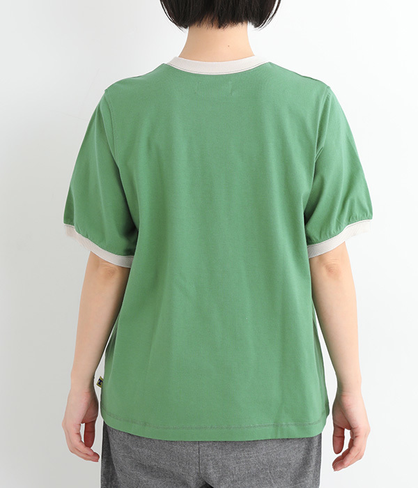 パンダwithおじさんプリントリンガーTシャツ(D・グリーン)【再 パンダwithおじさんプリントリンガーTシャツ(D・グリーン)【再
